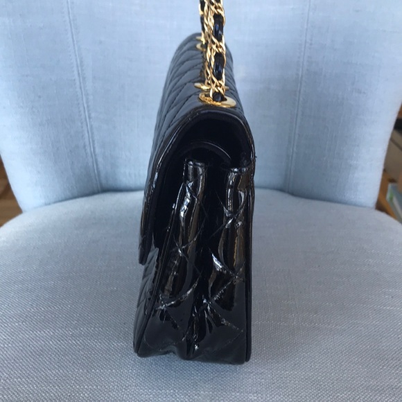 Vintage Black Patent Leather Shoulder Bag - Picture 4 of 8